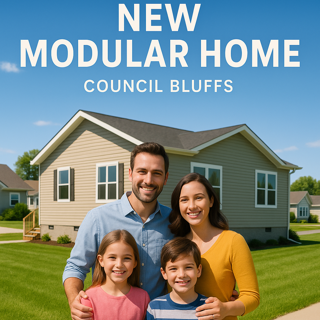 Family standing in front of a modular home in Council Bluffs